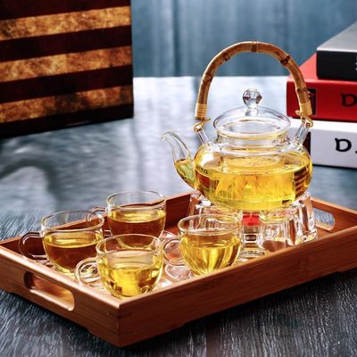 Чайник кофе/чая ясный стеклянный с бамбуковым предохранением от термального удара ручки поставщик