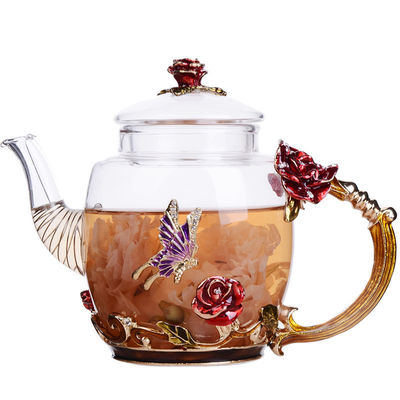 Чайник картины цветка флористический Микровавабле, винтажный стеклянный чайник с листовыми золотами поставщик