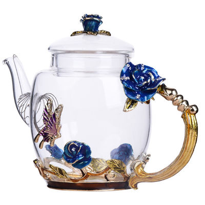 Чайник картины цветка флористический Микровавабле, винтажный стеклянный чайник с листовыми золотами поставщик